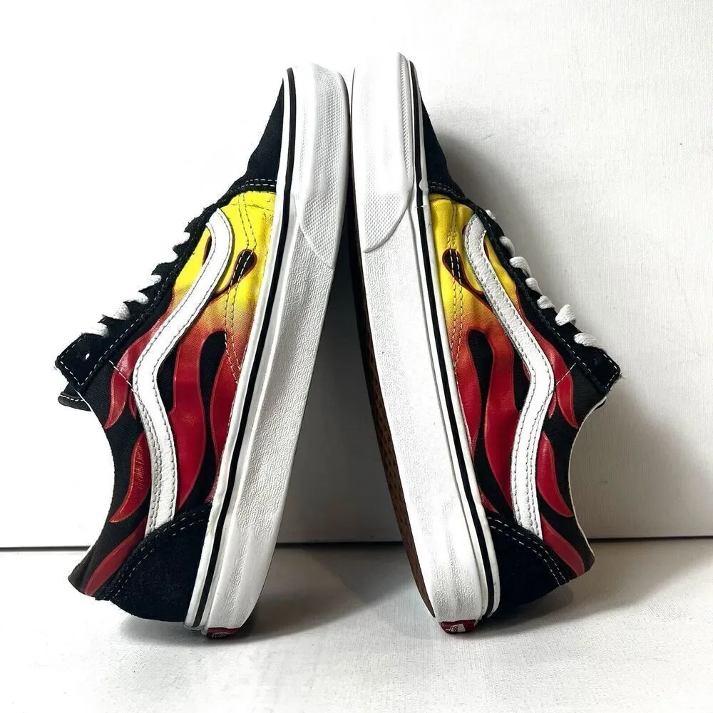 Vans Old Skool Flames Mens 7 Black Suede Canvas sneaker Shoes Lace Up Womens 8.5